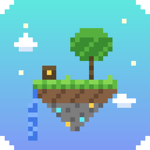 A floating grass island with an oak tree, a chest and a waterfall